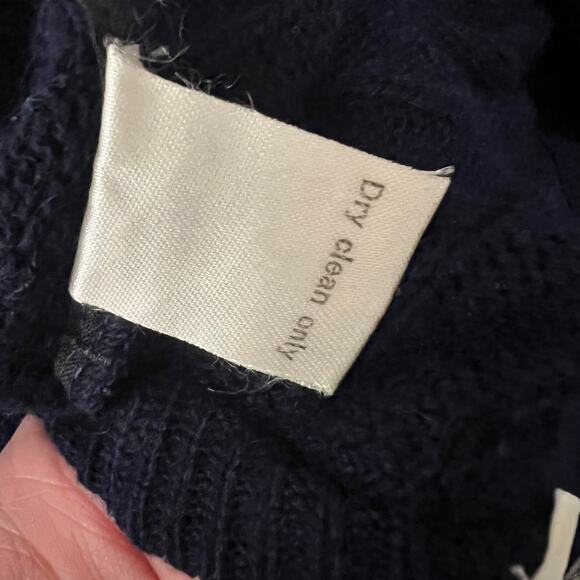 Mansouri Wool Blend Sweater Large Men Navy Blue Rib Knit Crewneck Designer Italy - Picture 9 of 9